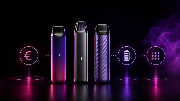 Comparaison de trois puffs rechargeables pas chères selon le prix, l’autonomie de batterie et le nombre de bouffées