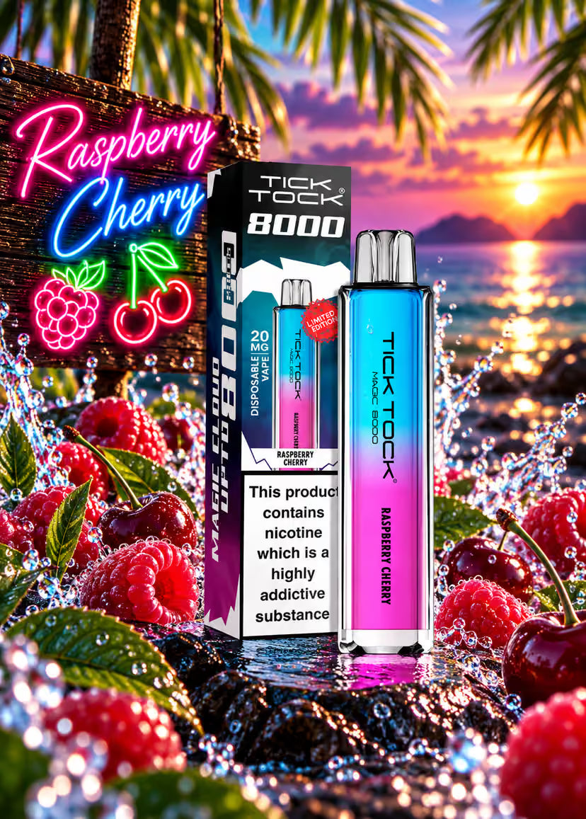 Puff Tick Tock 8000 Framboise Cerise 20mg | Cigarette Électronique Rechargeable