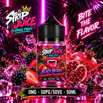 Flacon e-liquide Strip Juice Baies Noires Fraise Grenade 50ml 0mg sans nicotine Space Fruit