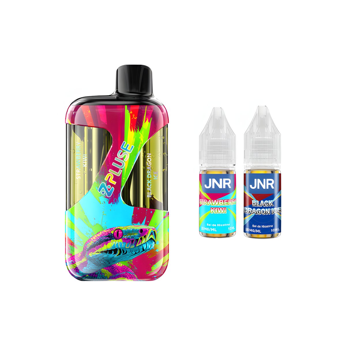 Kit JNR ZPluse 42000 Fraise Kiwi et Fruit du Dragon Noir Glacé 20mg