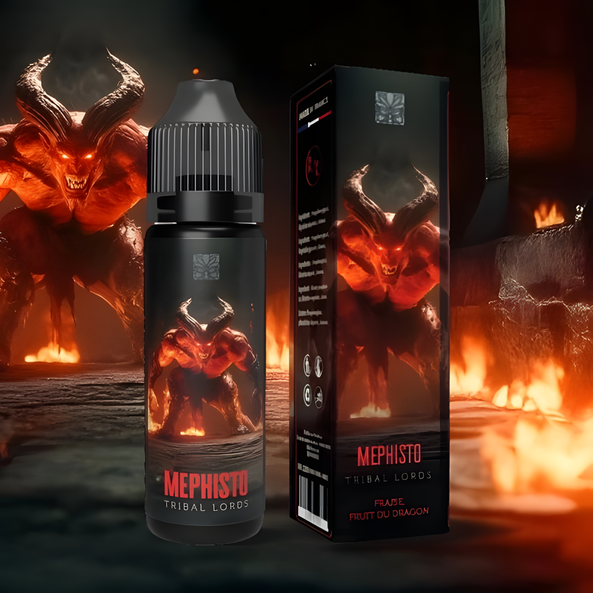 Flacon E-Liquide Mephisto Tribal Lords Fraise et Fruit du Dragon 50ML