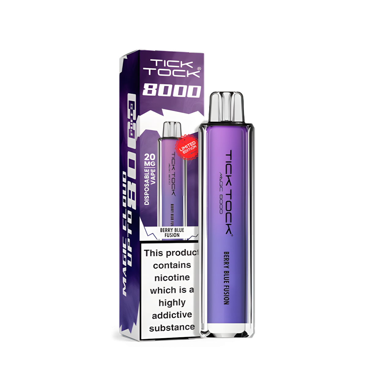 Puff Tick Tock 8000 Baies Bleues Fusion E-Liquide Puff cigarette électronique rechargeable