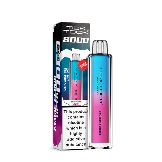 puff tick tock 8000 raspberry cherry disposable vape bleu rose