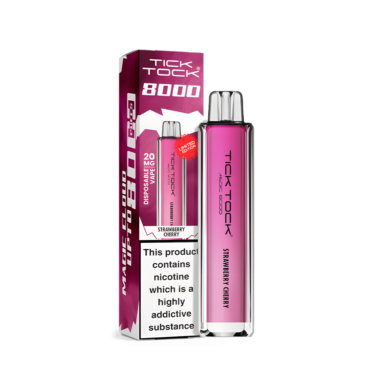 Tick Tock 8000 Strawberry Cherry Disposable Vape 20MG – Puff Fraise Cerise