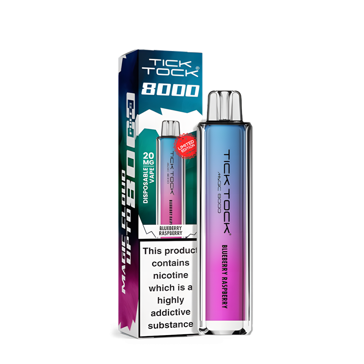 puff tick tock 8000 blueberry raspberry disposable vape bleu rose