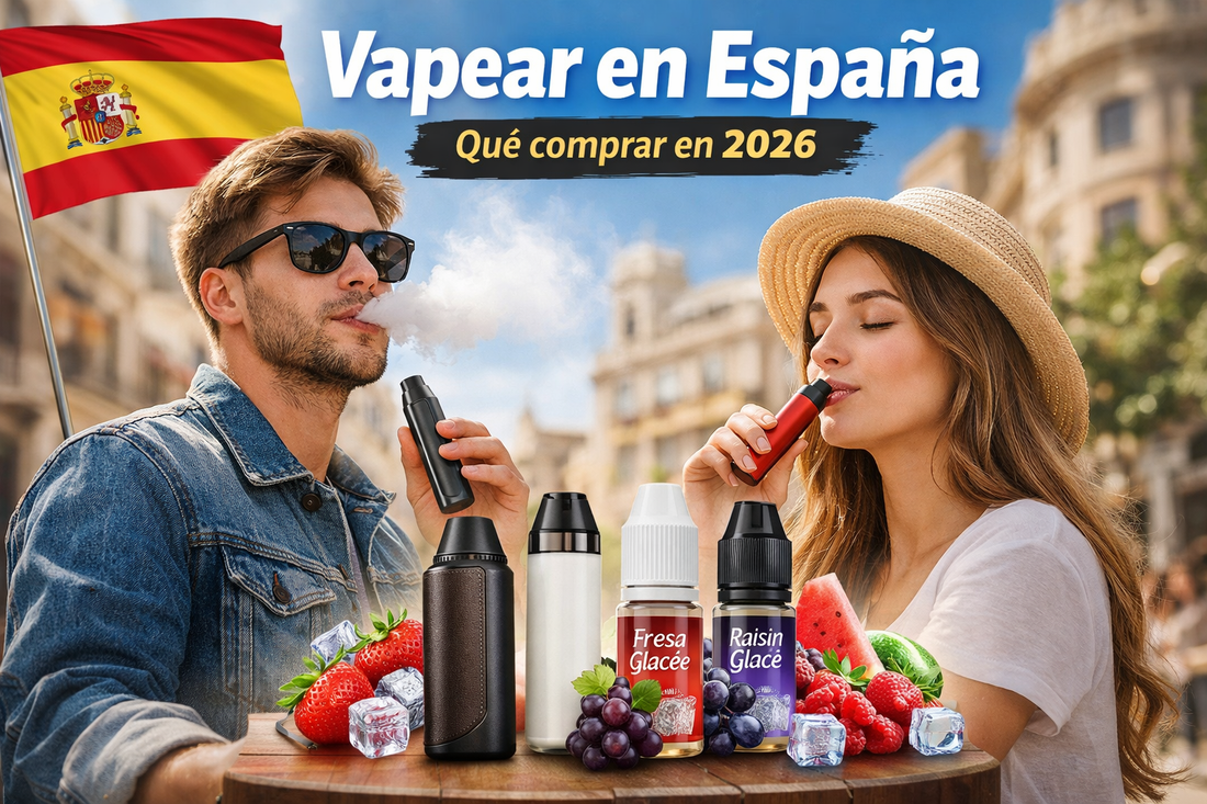 personas adultas vapeando en España con pods modernos y e-liquidos frutales frescos