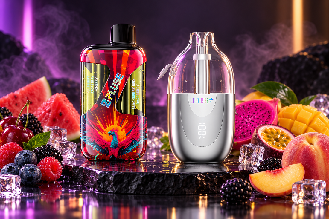 JNR ZPluse 42K et Lila Kiss+ 46K présentées avec des fruits frais et des glaçons.
