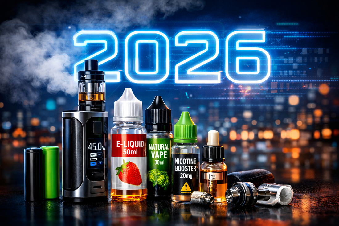 Vapote moderne avec cigarette électronique rechargeable, e-liquides et accessoires vape en 2026