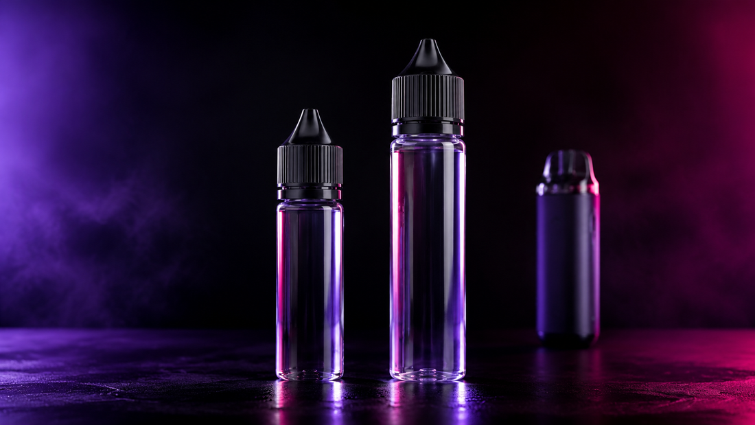 Comparaison entre un flacon d’e-liquide 50 ml et un flacon 100 ml avec un pod rechargeable