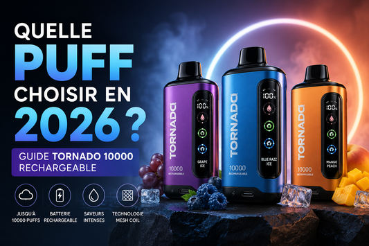 Quelle puff choisir en 2026 ? Guide complet de la Tornado 10000 rechargeable avec batterie USB-C, saveurs variées et technologie mesh coil.