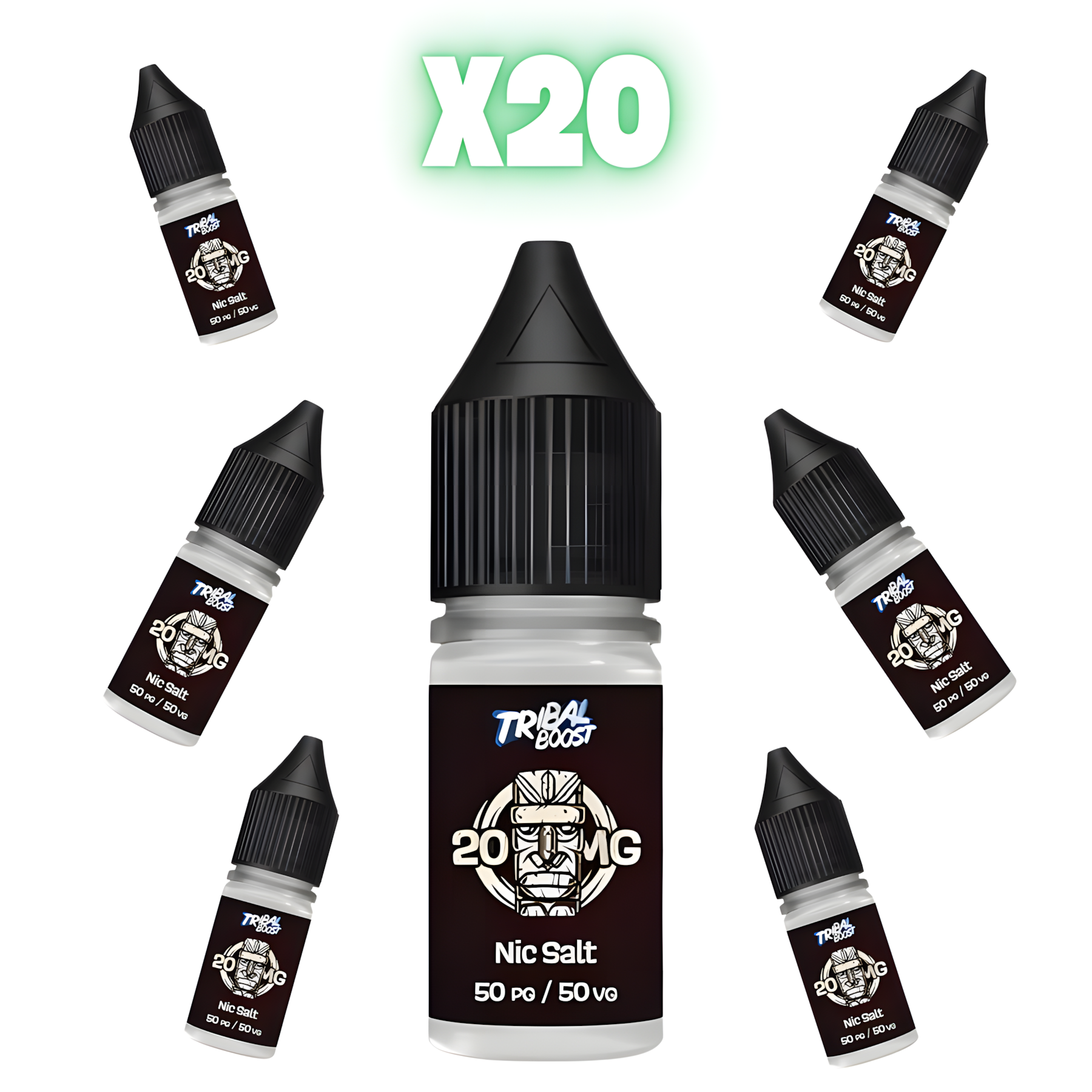 Pack 20 boosters nicotine 50/50 20 mg Tribal Force – Lot économique pour e-liquides maison
