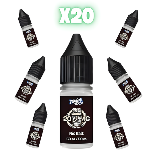 Pack 20 boosters nicotine 50/50 20 mg Tribal Force – Lot économique pour e-liquides maison
