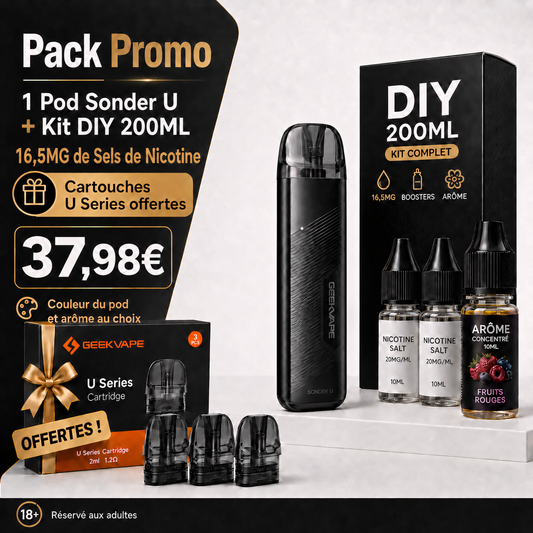 Pack promo Sonder U Geekvape avec Kit DIY 200ML Tornapuff et cartouches U Series offertes