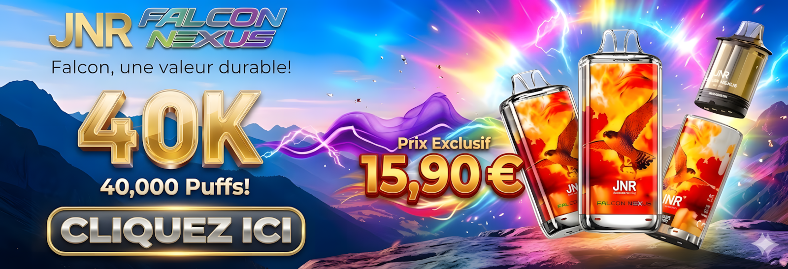 Découvrez la nouvelle Puff JNR Falcon Nexus 40K sur TornaPuff. Une autonomie exceptionnelle pour vapoter plus longtemps au meilleur prix. Livraison rapide en France !