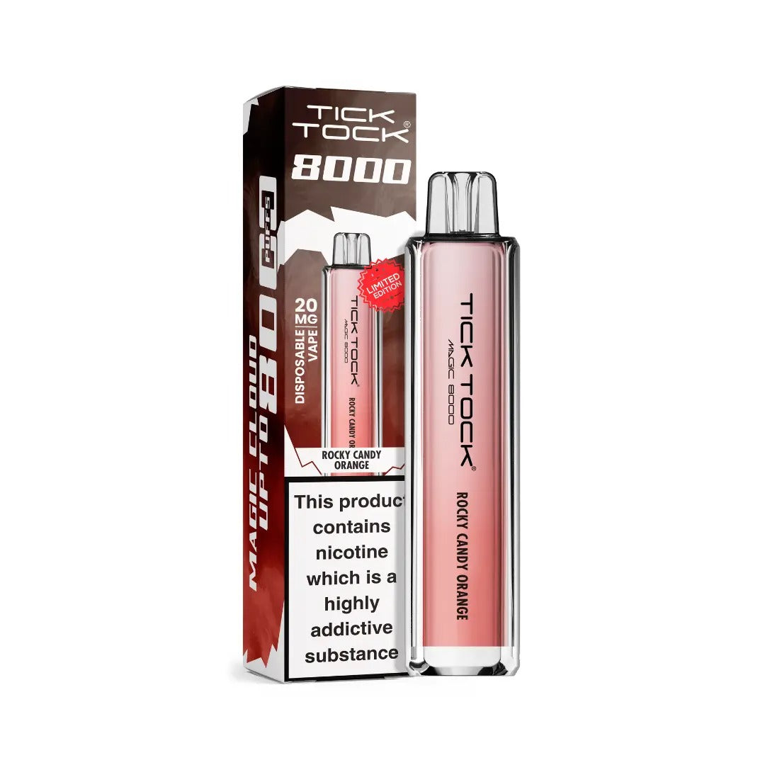 Tick Tock Magic 8000 Rocky Candy Orange 20 mg – kit et emballage du produit