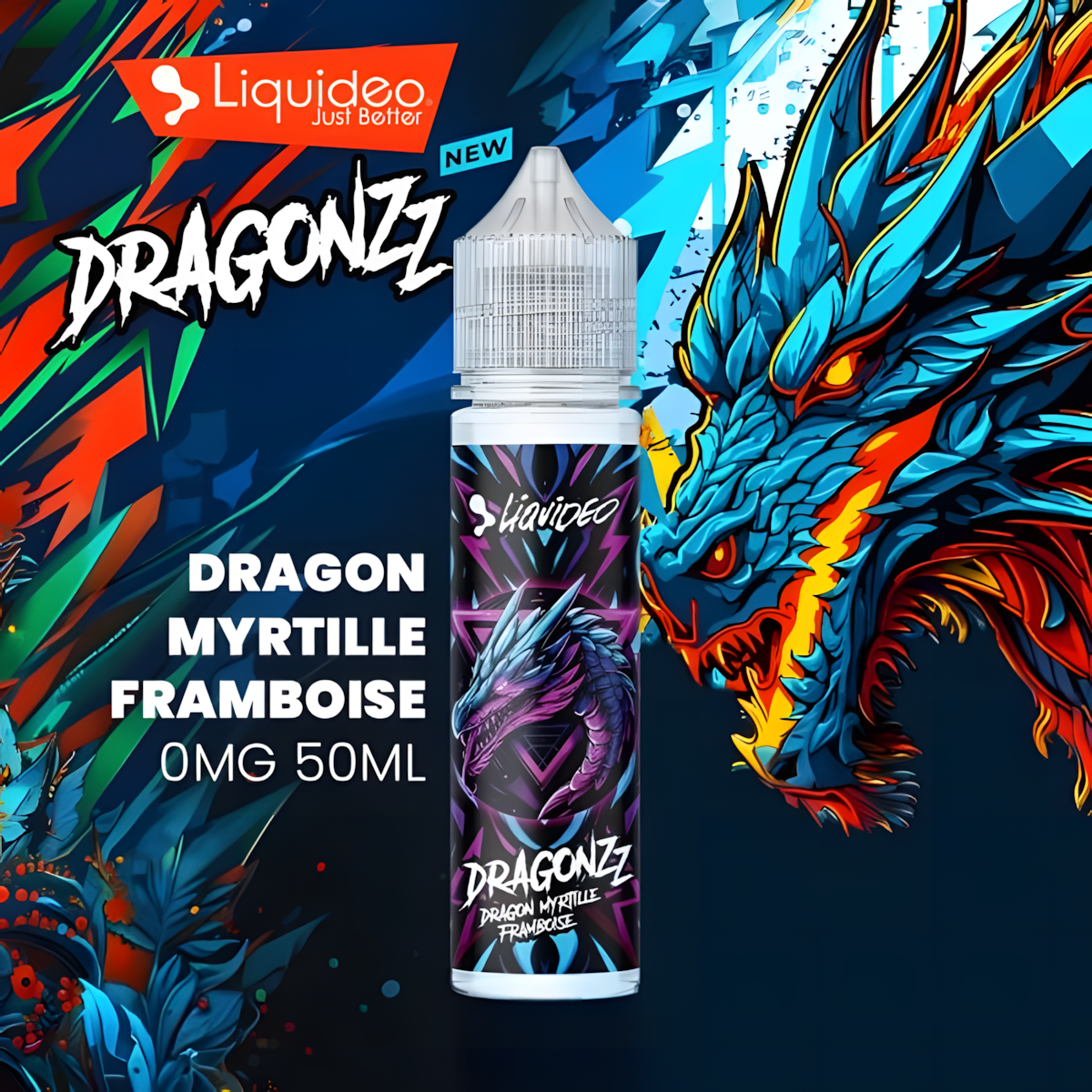 Dragon Myrtille Framboise Liquideo Dragonzz flacon 50ml