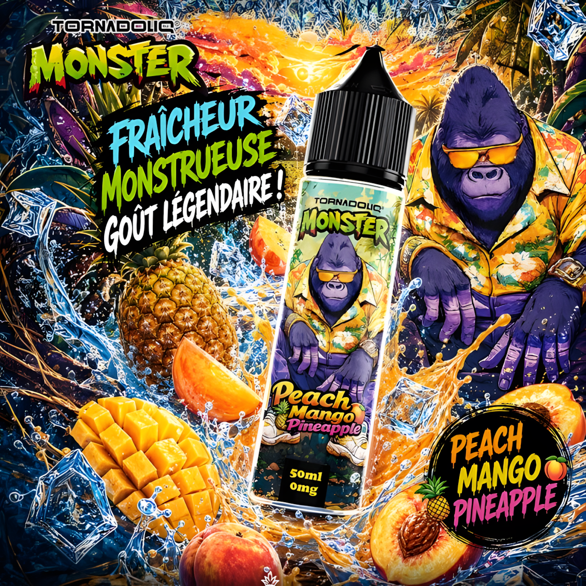 Flacon Peach Mango Pineapple 50ml Monster by Tornadoliq sans nicotine