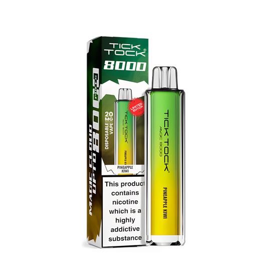 puff tick tock 8000 pineapple kiwi disposable vape vert jaune