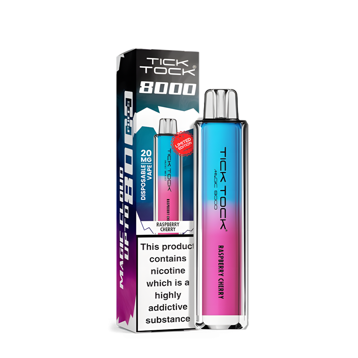 puff tick tock 8000 raspberry cherry disposable vape bleu rose