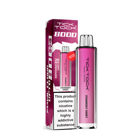 Tick Tock 8000 Strawberry Cherry Disposable Vape 20MG – Puff Fraise Cerise