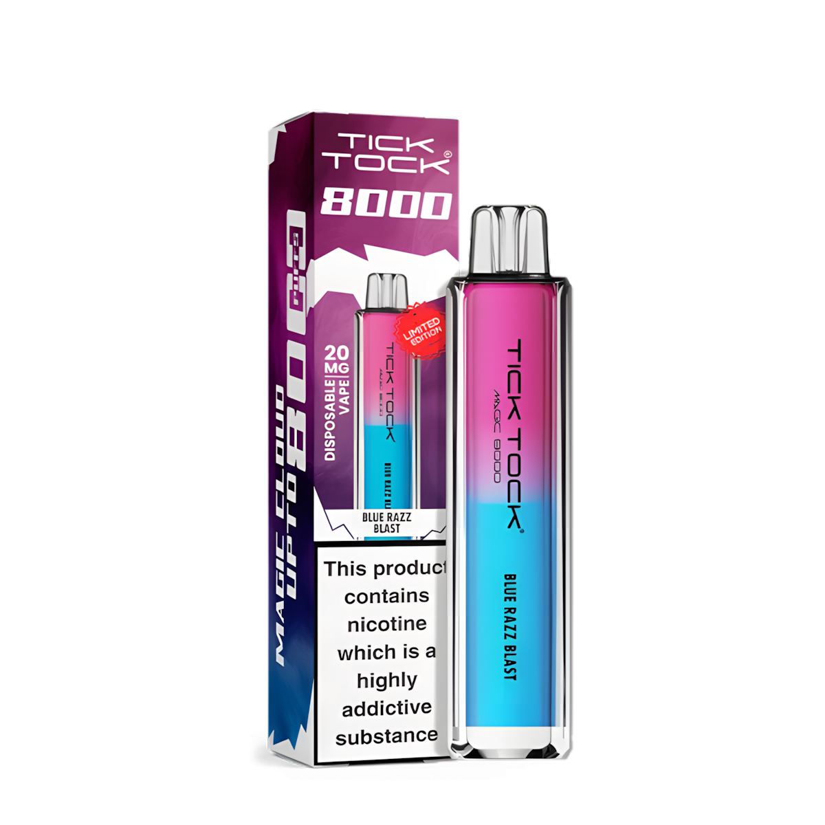puff tick tock 8000 blue razz blast disposable vape bleu rose