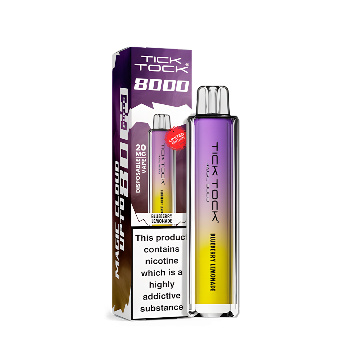 puff tick tock 8000 blueberry lemonade disposable vape jaune violet