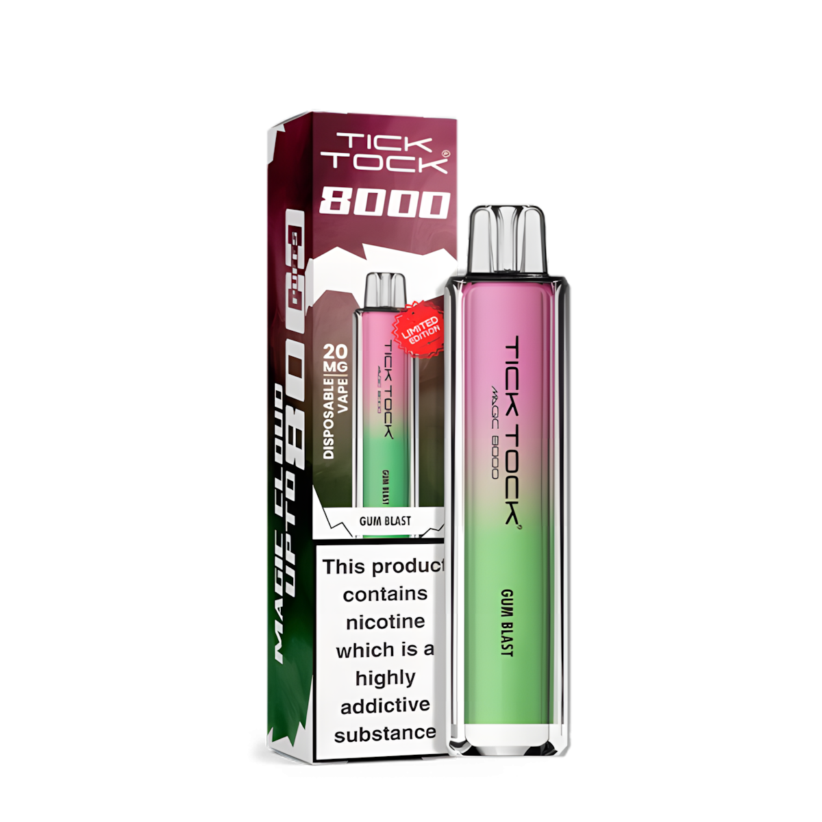 puff tick tock 8000 gum blast disposable vape vert